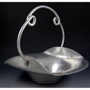 Vintage Hand Hammered Wrought Aluminum Fruit Flower Motif Basket